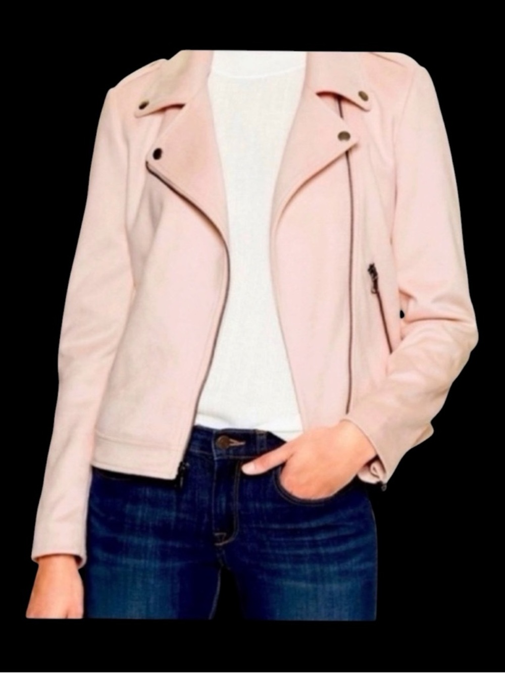 BANANA REPUBLIC Vegan Suede Moto Jacket in Blush Pink, Size XS.
